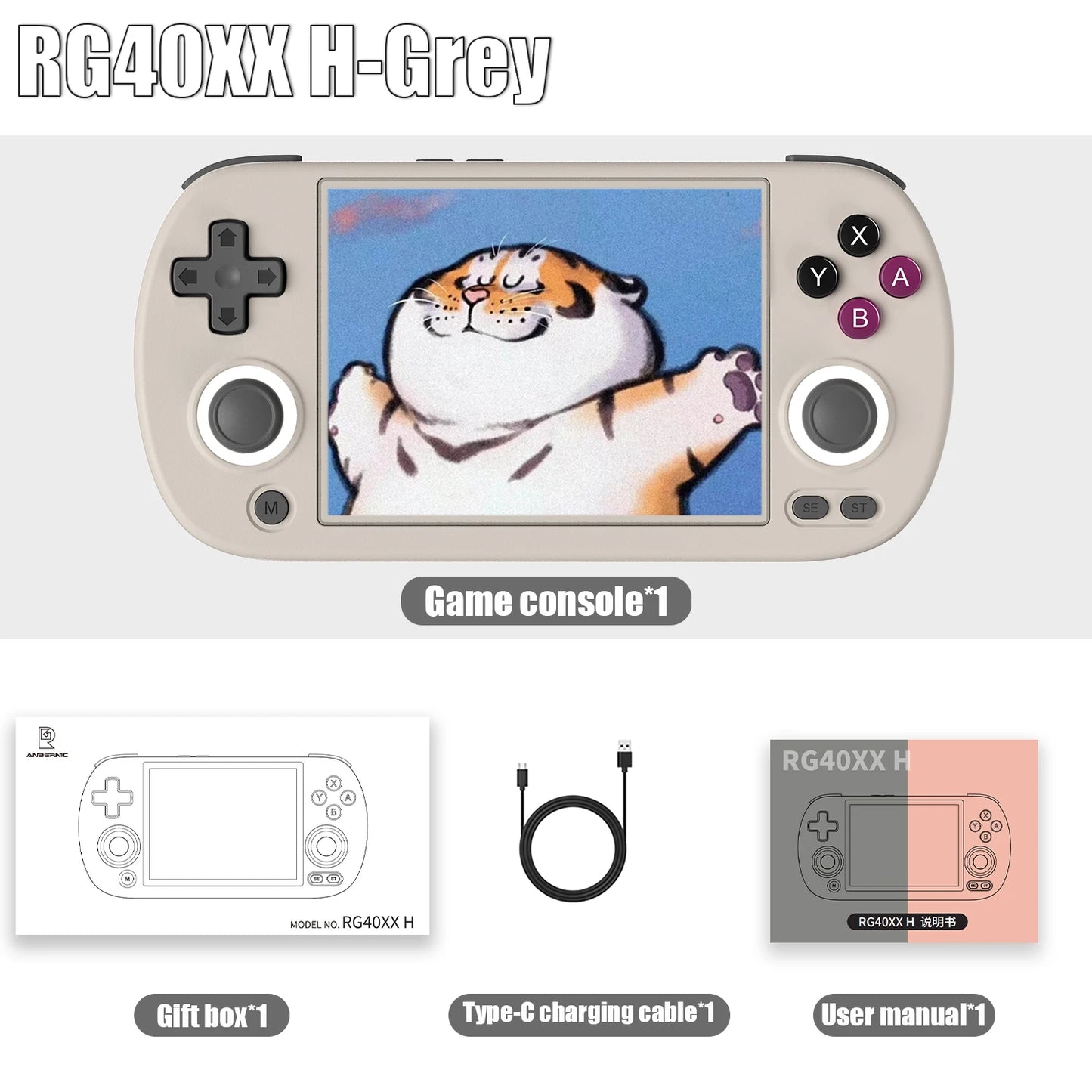 ANBERNIC RG40XX H Retro Handheld Game Console 4.0 Inch IPS Screen Linux System Built-in 64G TF Card 5488 Games Support HD-TV Out.