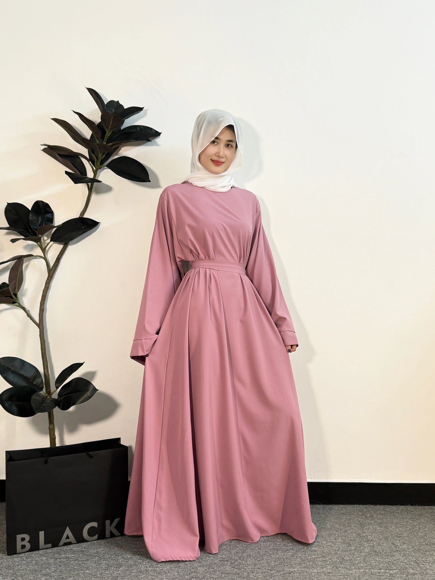 Muslim Abaya Women Kaftan Long Maxi Prayer Dress with Belt Full Sleeve.