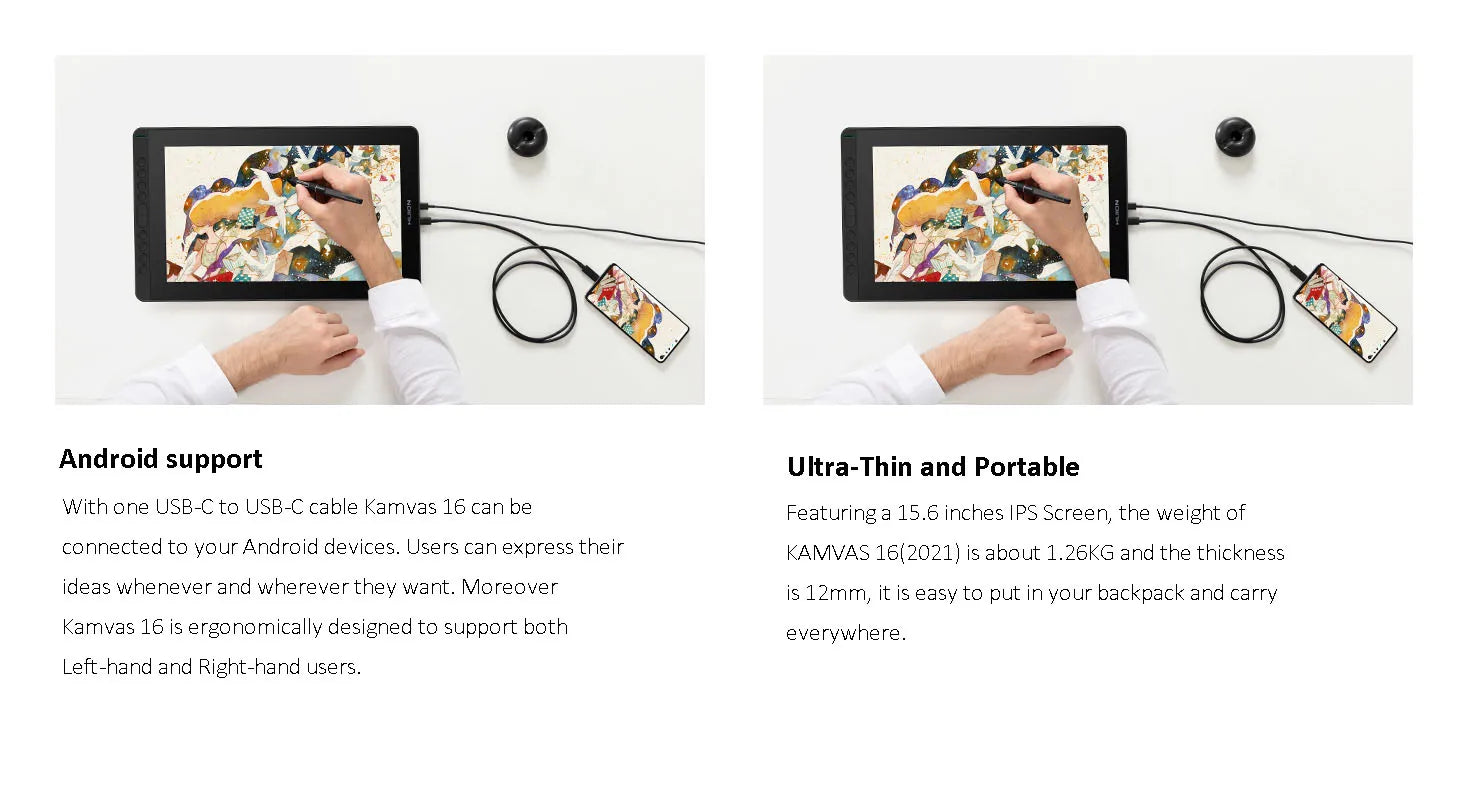 HUION Kamvas 16(2021) Graphics Drawing Monitor Battery-free Digital Pen Tablet For Windows/MAC And Android 120%s RGB.