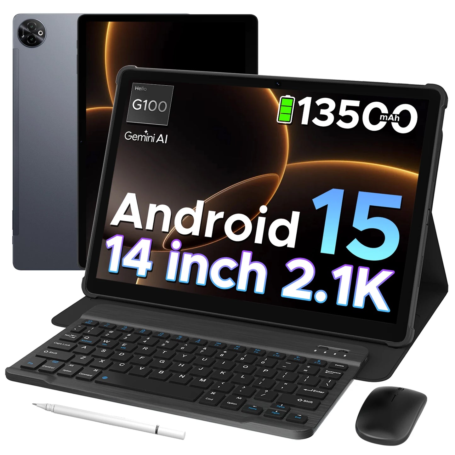 Doogee 2 in 1 Tablet Pc Tab E3 Max Gmini Ai 14" 2.1K Display Android 15 32Gb (8+24) 256Gb 13500Mah Battery Helio G100 Tablet Pc