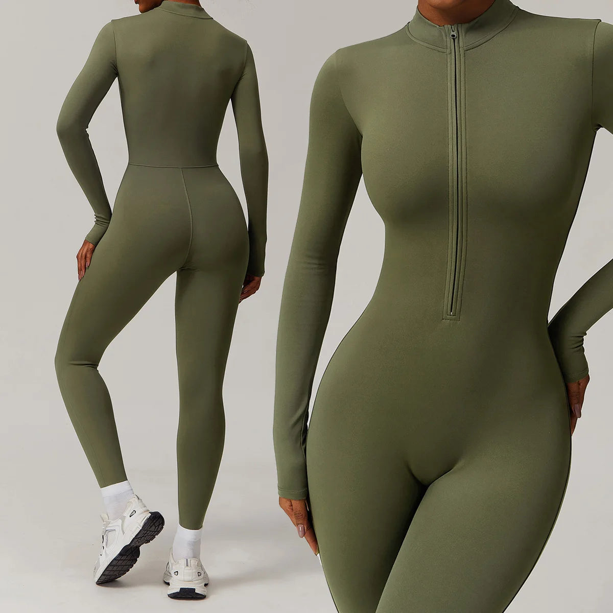 Zipper Workout Jumpsuit Sports Overalls Women Gym Clothing Running Long Sleeves Fitness Gym Tracksuit Short Sportswear Yoga Set.