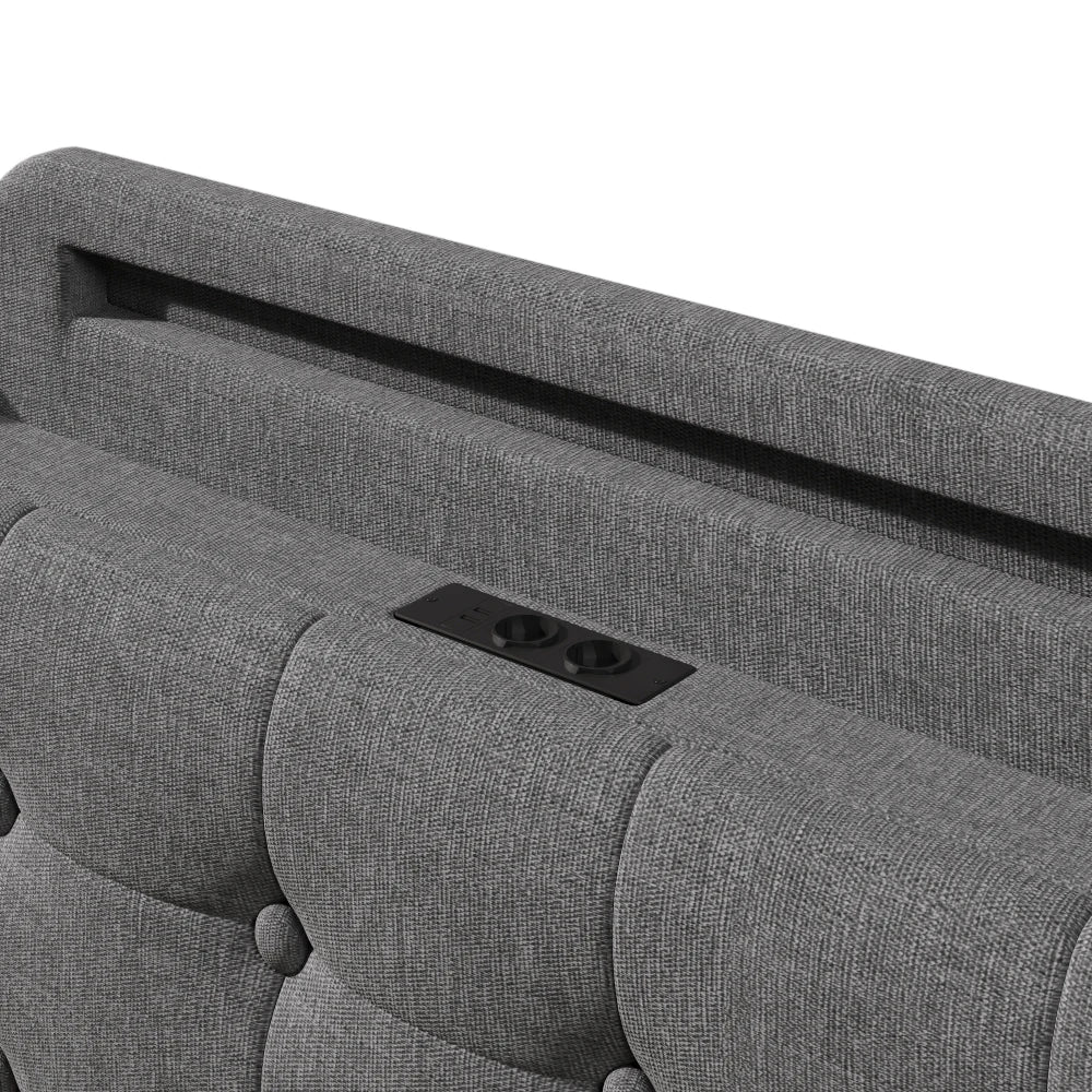 140*200cm Polsterbett mit LED-Lichtleiste und mehreren Ablagefächern, für Schlafzimmerwäsche, Beige (ohne Matratze)