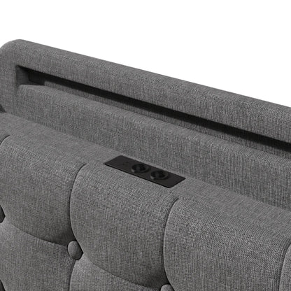 140*200cm Polsterbett mit LED-Lichtleiste und mehreren Ablagefächern, für Schlafzimmerwäsche, Beige (ohne Matratze)