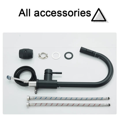 Black Pull Out Kitchen Faucet Deck Mounted Flexible Hot And Cold Water Kitchen Sink Mixer Tap With Stream Shower Modes Nozzle