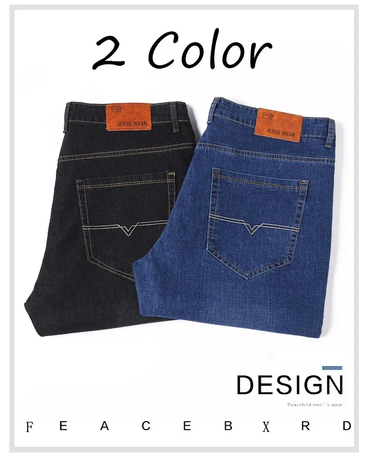 Große Größe Herren Jeans High Stretch Denim Stoff Große Größe Hosen für 45-150 kg Jeans Hombre Jeans mit weitem Bein Pantalon Homme.