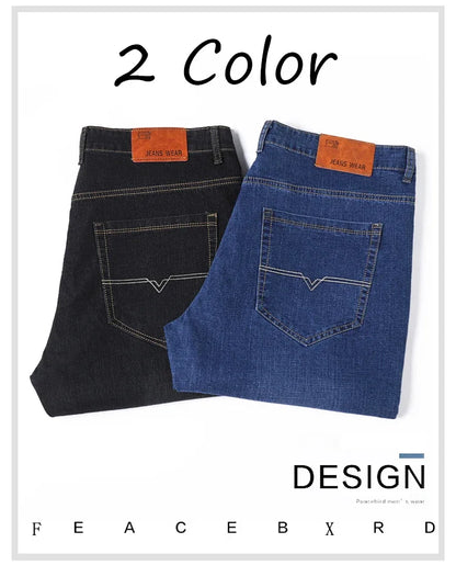 Große Größe Herren Jeans High Stretch Denim Stoff Große Größe Hosen für 45-150 kg Jeans Hombre Jeans mit weitem Bein Pantalon Homme.