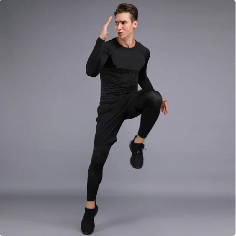 New Men's Tracksuit Gym Fitness Running 2 Pcs/Set Quick Dry Sweat-absorb Compression Sport Suit Clothes Jogging Sport Wear S-3XL.