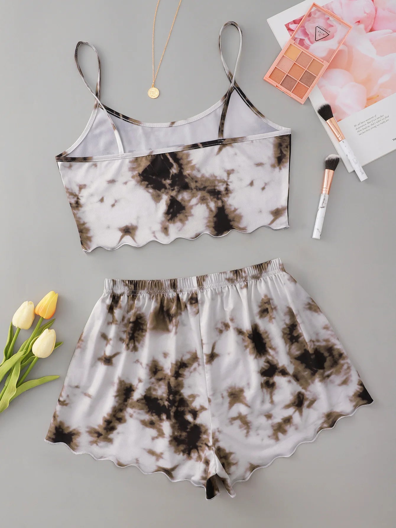 Y2K Tie Dye Dream Grafik-Pyjama-Set für Damen, Cami-Crop-Top und Shorts, zweiteilige Nachtwäsche, Loungewear, sexy Salatbesatz, neu und heiß.