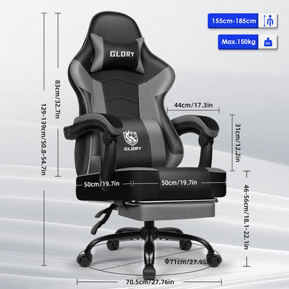 Daccormax 170 °   Liegender Gaming-Stuhl mit ausziehbarer Fußstütze, ergonomischer Bürostuhl mit Lordosenstütze und Kopfstützenkissen