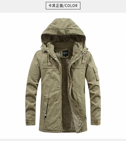 Parkas Coat Military Windproof Hooded Jackets Man Washed Cotton Thick Fleece Casual New  Winter Warm Varsity Jacket Men.