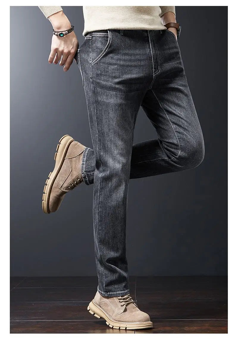 Autumn Winter Men's Fashion Casual Stretch Straight-leg  Jeans Men Streetwear Denim Jogger Pants Men Baggy Harem Jean Trousers.