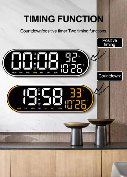 15-Zoll-LED-Digital-Wanduhr, Schlummeruhr, Farbe, Außenrahmen, Temperatur, Datum, Wochenanzeige, Fernbedienung, elektronische Stummuhr
