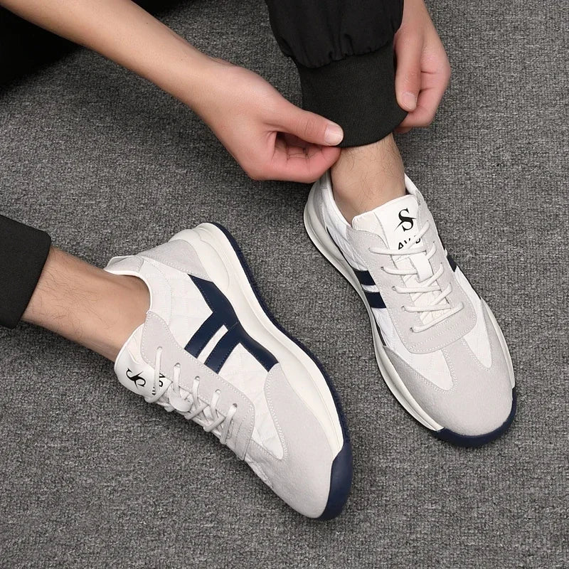 Genuine Leather Lift Sneakers Men Height Increase Insoles 6/8cm High Quality Elevator Shoes Comfortable Breathable Casual Sports.