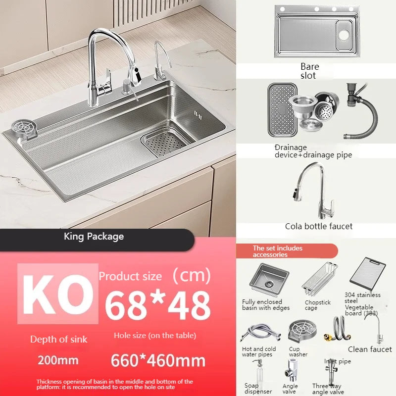 304 stainless steel Undermount Kitchen Sink Embossed Silver Large Single Bowl with Accessories Thickened Sinks