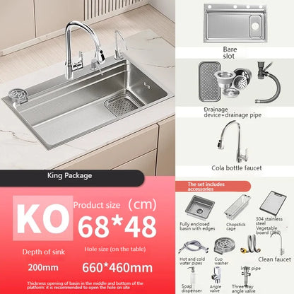 304 stainless steel Undermount Kitchen Sink Embossed Silver Large Single Bowl with Accessories Thickened Sinks