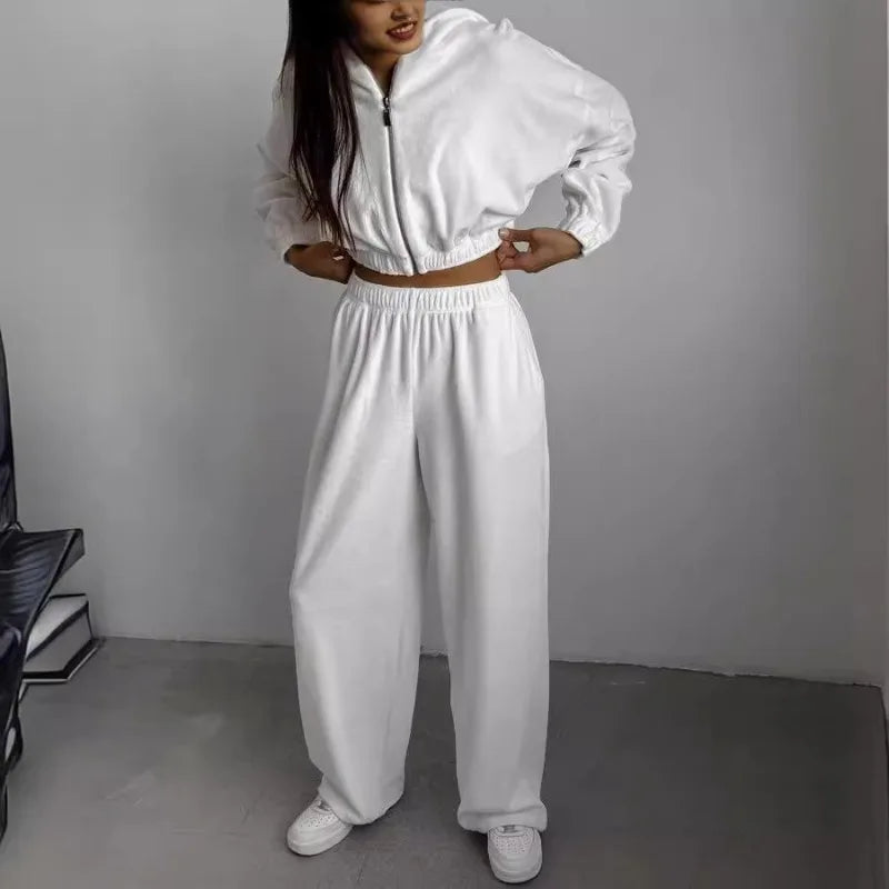 Fall Winter Women's Fashion Hooded Stand Collar Sweatshirt Set Casual Loose Fit Two Piece Streetwear Lounge Gym Ourdoor Outfit.