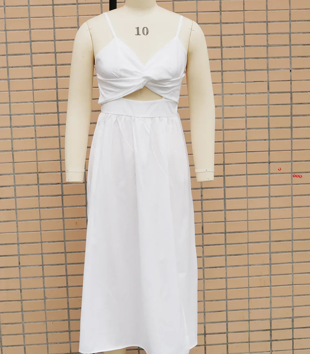 Damenbekleidung im neuen Stil von Amazon, Tank-V-Ausschnitt, großes Swoop-Kleid, schlank, dass Sie Ihre Silhouette glättet, mittellanges Kleid mit offenem Rücken.