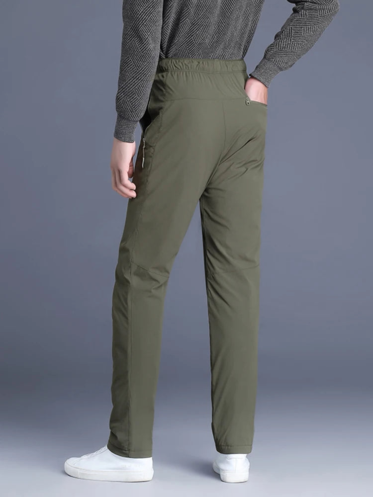Men's Winter Padded Pants with 3 Zip Pockets 90% White Duck Down Windproof Warm Pants Snow Cold Thermal Down Trousers.