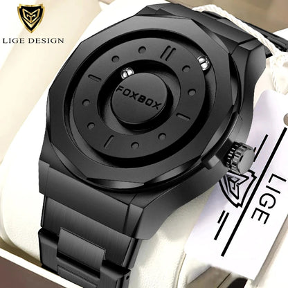 FOXBOX Creative Scrolling Pointer Magnetic Force Men's Quartz Wristwatches Outdoor Sports Waterproof Watch Men Relogio Masculino.