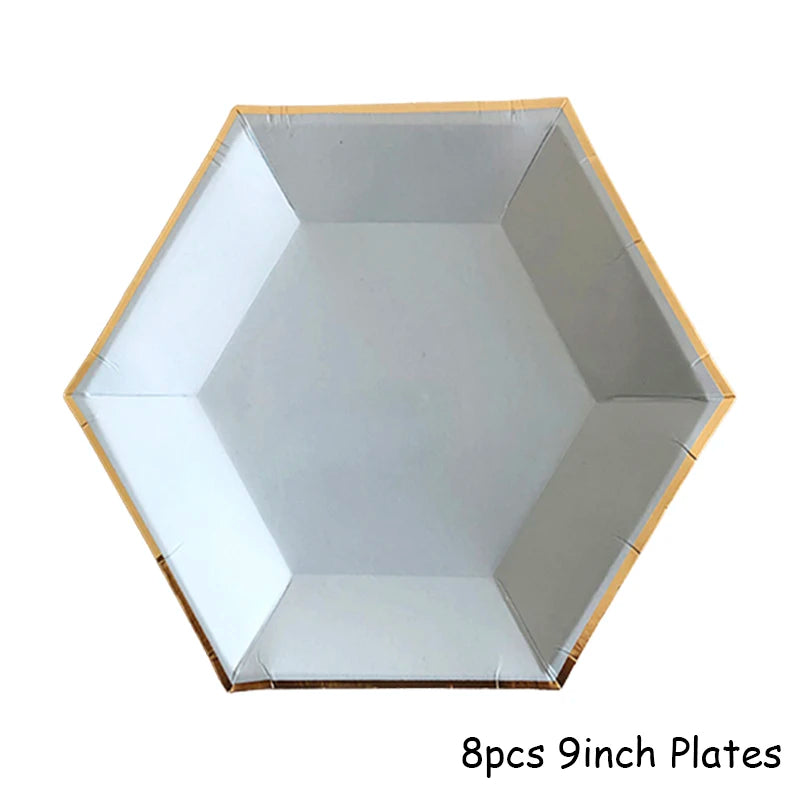 Gold Blue Party Disposable Tableware Paper Straw Cups Plates Napkins Baby Shower Favors Birthday Wedding Decor Party Supplies