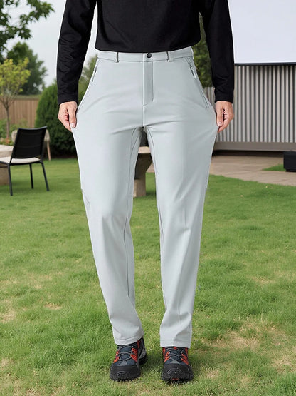 Men's Performance Casual Pants Fleece Lined Outdoors Waterproof Windproof Warm Trousers Business Travel Golf Stretch Pants.