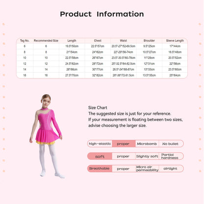 Kinder Mädchen Eiskunstlauf Kleid Lyrical Ballett Tanz Rhythmische Gymnastik Leistung Kostüm Langarm Strass Trikot.
