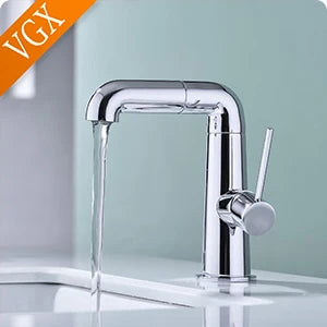 VGX Purified Bathroom Faucets Pull Out Water Filter Tap White Basin Mixer Sink Faucet Gourmet LED Display Brass Tapware Crane
