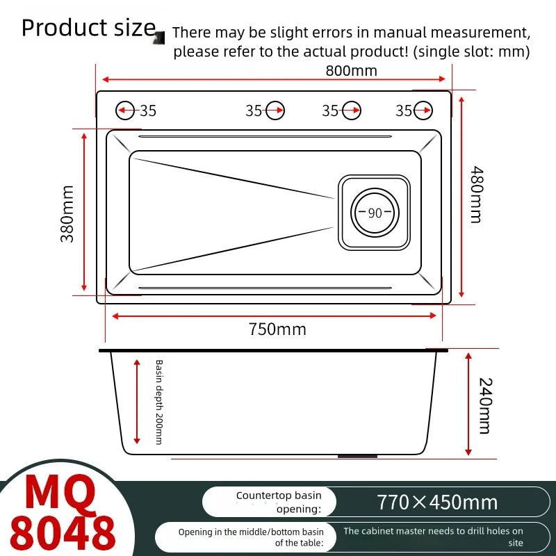 Corrosion Resistant Stainless Steel Household 316L Food Grade Kitchen Sink Large Single Slot Dish and Vegetable Wash Basin