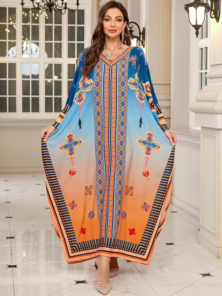 Frauen bestickte lange Kaftane Plus Size Kaftan Kleider Strand Badeanzug Cover Up Moomoo Kleid marokkanische Robe