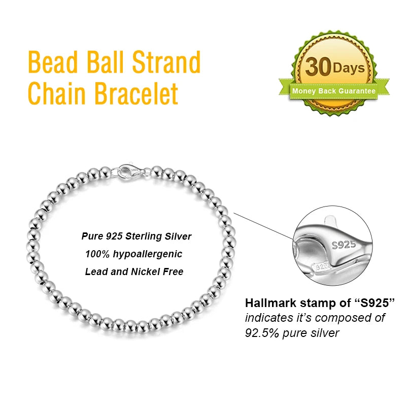 Rinntin 14K Gold 925 Sterling Silver 4mm Bead Ball Strand Chain Bracelet for Women Trendy Handmade Bracelets Jewelry SB103.