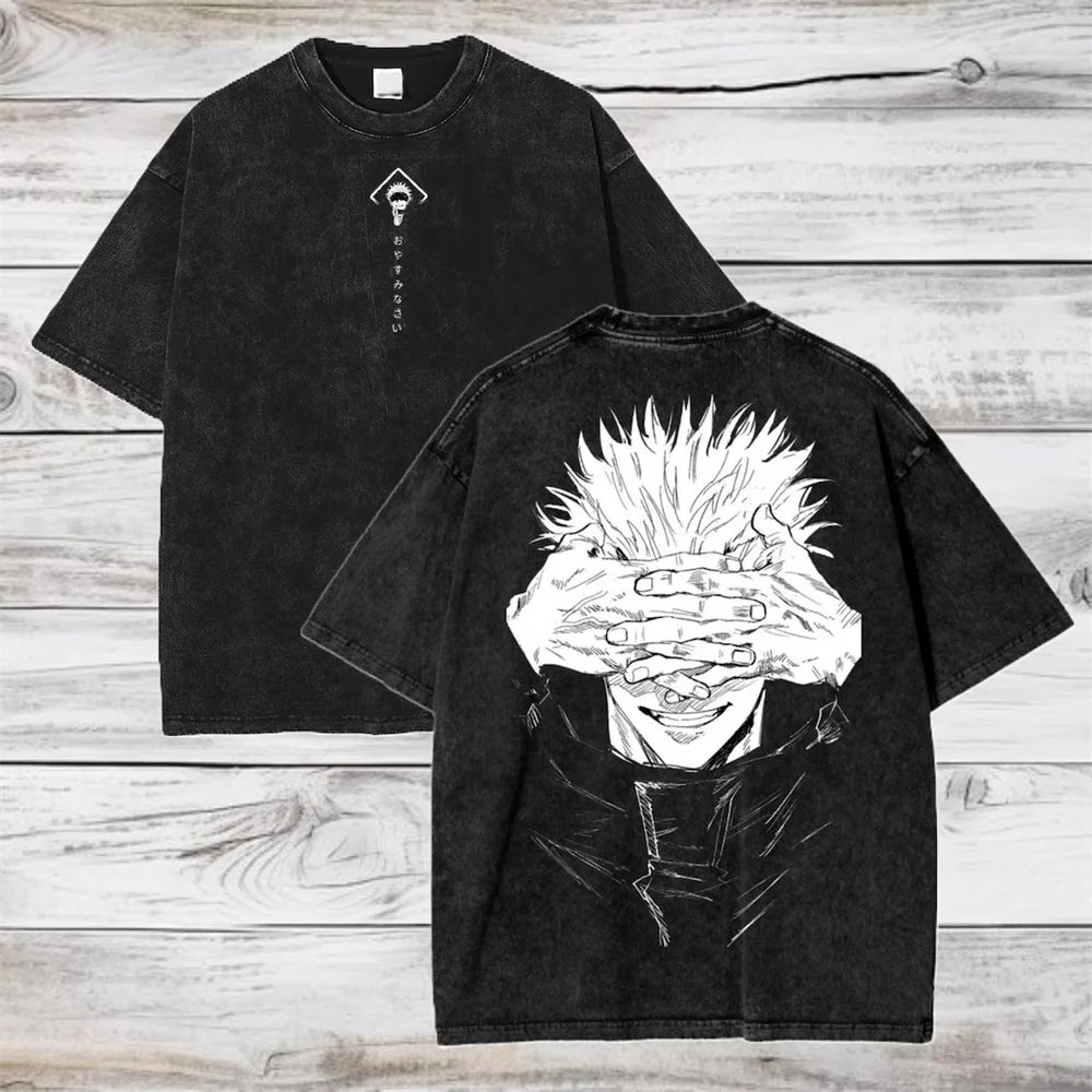 Gojo Satoru Jujutsu Kaisen Women Tshirt Washed Cotton T-shirt T Shirt Men Clothing Summer Short Sleeve Tees Streetwear.