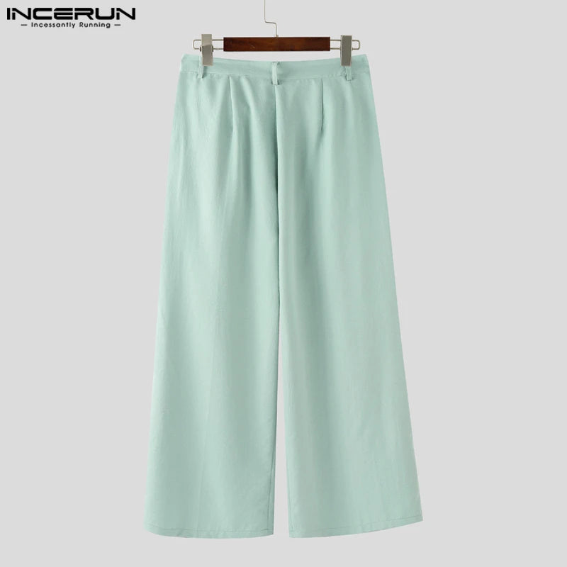 INCERUN Summer Men's Sets Solid Color Sleeveless Tops Tee Buttons Summer Long Pants Male Two-piece Suits Streetwear 2PCS S-5XL