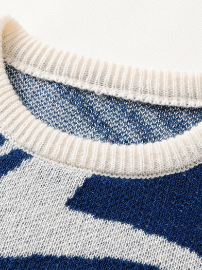 New Popular Street Ripped Abstract Starry Sky Pattern Pullover Ripped Sweater Casual Round Neck Knitted Men's Pullover