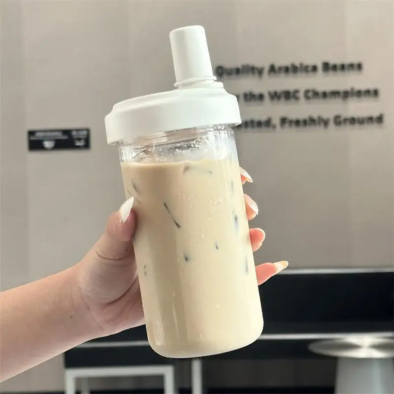 Pearl Straw Cup Transparent Plastic Water Bottle Portable Heat Resistant Drinkware Large Capacity Student Bubble Milk Tea Cup.