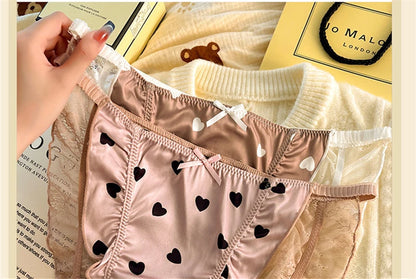 Sexy lingerie women Satin tangas lace ropa interior femenina sweet calzones para mujer plus size panties heart underwear women.