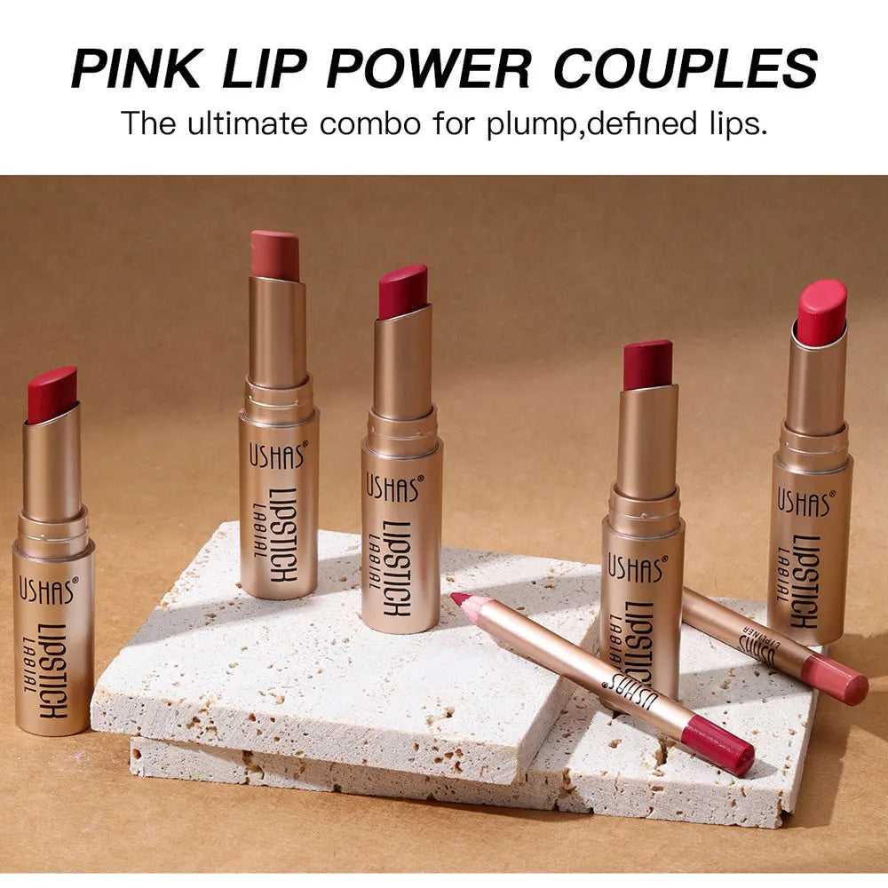 2 In 1 Lipstick Lip Liner Set 24 Hours Water Resistant Lipsticks Matte Lip Pencil Cosmetic Korean makeup Lip Gloss Tint Stain.