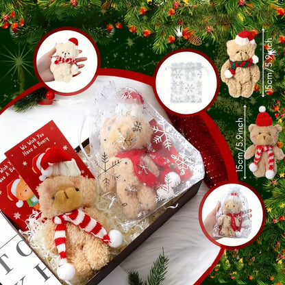 12–48 Stück Weihnachts-Kuscheltiere, Mini-Teddybären, groß, mit Organzabeuteln für Weihnachtsfeiern, Gastgeschenke, Weihnachtsbaumdekoration.