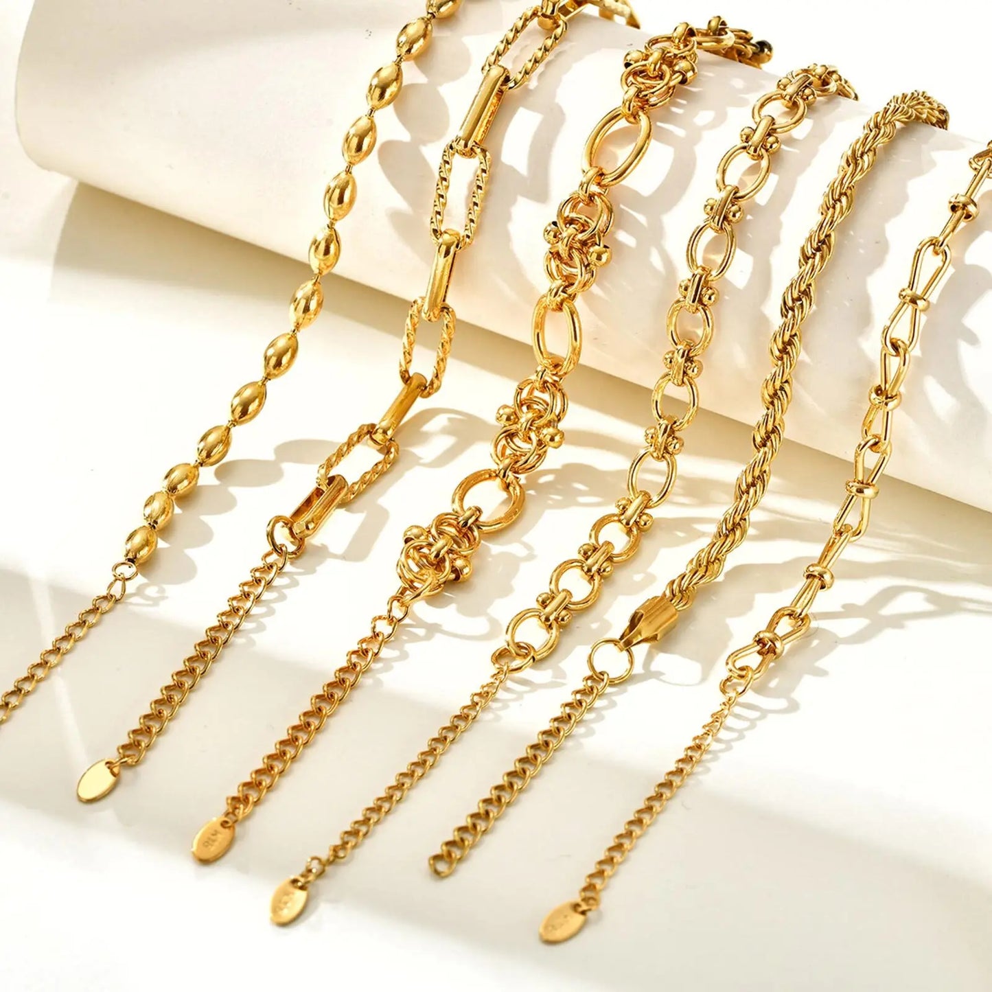 Chunky Stainless Steel Link Chain Bracelet For Woman, Gold Plated Layering Bracelets Wristband Waterproof Jewelry.