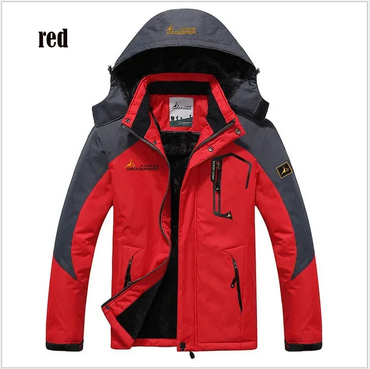 Winter Men's Parka Outdoor Lining Fleece-lined Thickened Windproof Warm Mountaineering Hooded Jacket Cold-resistant Ski Suit 6XL.