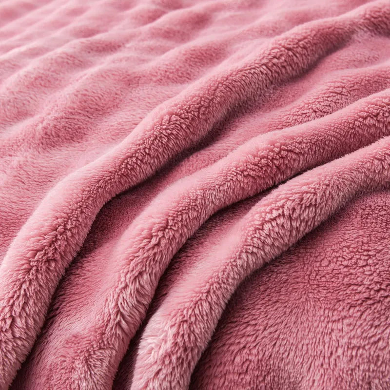 Solid Color Flannel Rabbit Fur Blanket Nap Cover Blanket Soft Sofa Blanket Coral Fleece Cover For Bedroom Manufacturer Wholesale