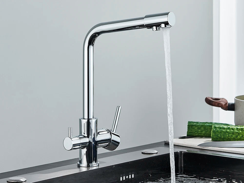 Balck Kitchen Filtered Faucet Brass Purifier Faucet Dual Sprayer Drinking Water Beige with Dot Vessel Sink Mixer Tap Torneira