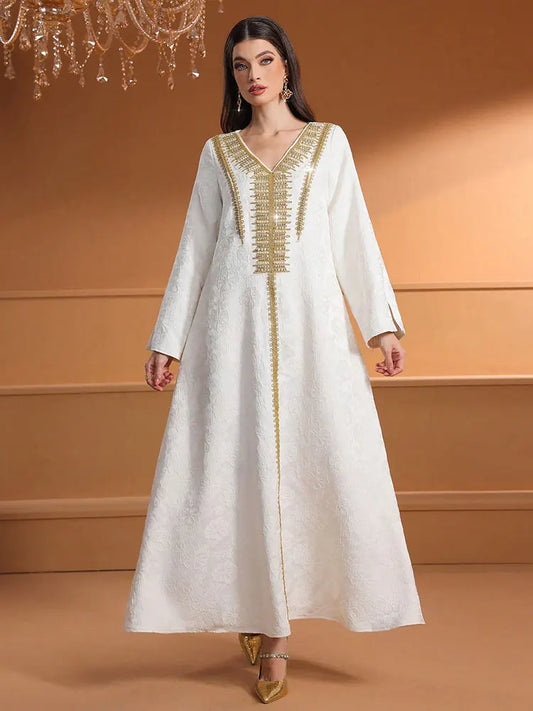 TOLEEN Women Floor-Length Dresses Fashionable And Heavy Industry Beaded Loose Robe Elegant And High-Quality Muslim Long Dress.