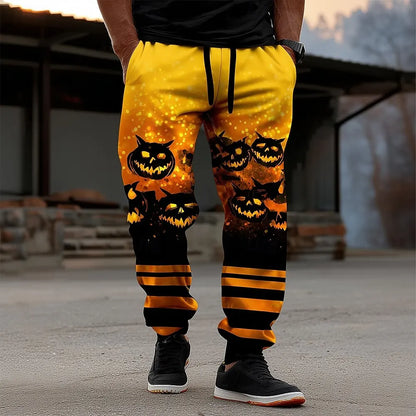 Pumpkin Bat Halloween Costumes Pants Men's Side Pockets Elastic Drawstring Sweatpants Joggers Pants Casual Trousers Fall Winter.