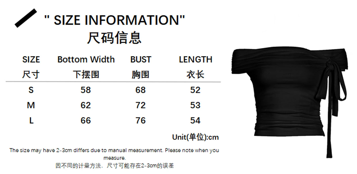 Gentle Style Asymmetric Knotted Straps with One Shoulder Solid Color Top Pleated Waist and Slim and Versatile Short Sleeves.