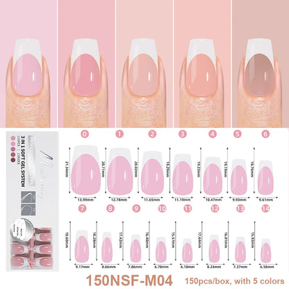 150Pcs/Box Acrylic Press on Nails Full Cover Fake False Tips Soft Gel Extension T-shaped Oval Capsule Almond Sculpted Salon DIY.