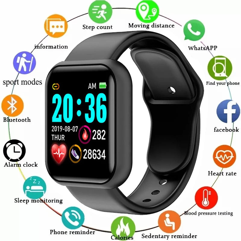 Y68 Smart Watch Men Women Heart Rate Oxygen Blood Pressure Monitoring Multi-Function Sleep Monitoring Smartwatch for Ios Android.