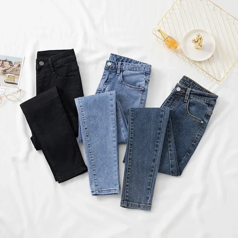 New High-Waisted Slimming Stretch Denim Jeans Women's Autumn/Winter 2021 Outerwear Smooths Your Silhouette Pencil Skinny Trouser.