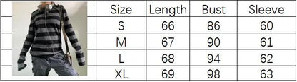 Women Fairy Grunge Knit Basic Shirt Autumn Y2K Grey Black Striped Long Sleeve Round Neck Tops Emo Tee.