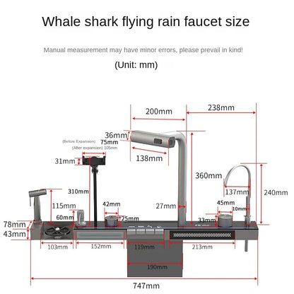 Kitchen 304 Stainless Steel Waterfall Sink, Large Single Slot, Digital Display Embossed Washing Basin Household Dishwashing Sink