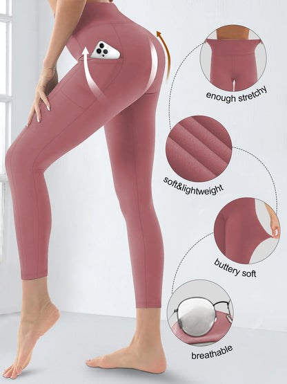 Women's High-Waisted Yoga Pants Plus Size Butt-Lifting Workout Leggings with Pockets Elastic Activewear for Gym & Running
